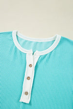 Corded Half Button Henley T Shirt