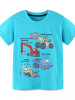 Children's Excavator Print Round Neck T-Shirt