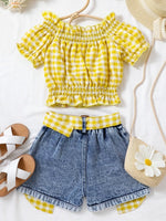 Children's Gingham Top & Denim Shorts Set