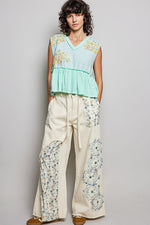 POL Floral Patch Ruffled Sleeveless Top with Raw Edge Detail