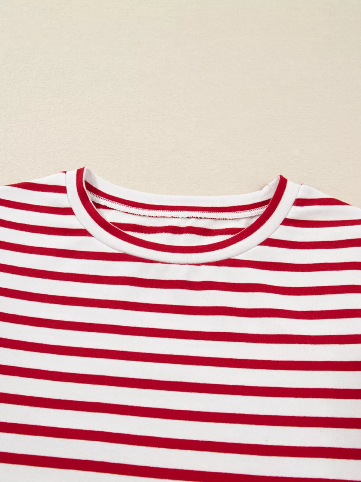 Stripe Round Neck Ruffle Trim Long Sleeve Top