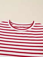 Stripe Round Neck Ruffle Trim Long Sleeve Top