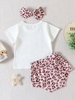 Children's Mama Graphic Tee and Leopard Shorts Set with Headband