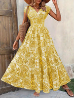 Printed Cap Sleeve Maxi Dress