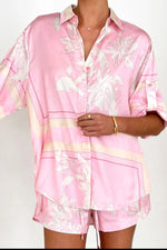 Printed Collared Neck Top and Shorts Set