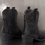 Sparkling Point Toe Block Heels Boots