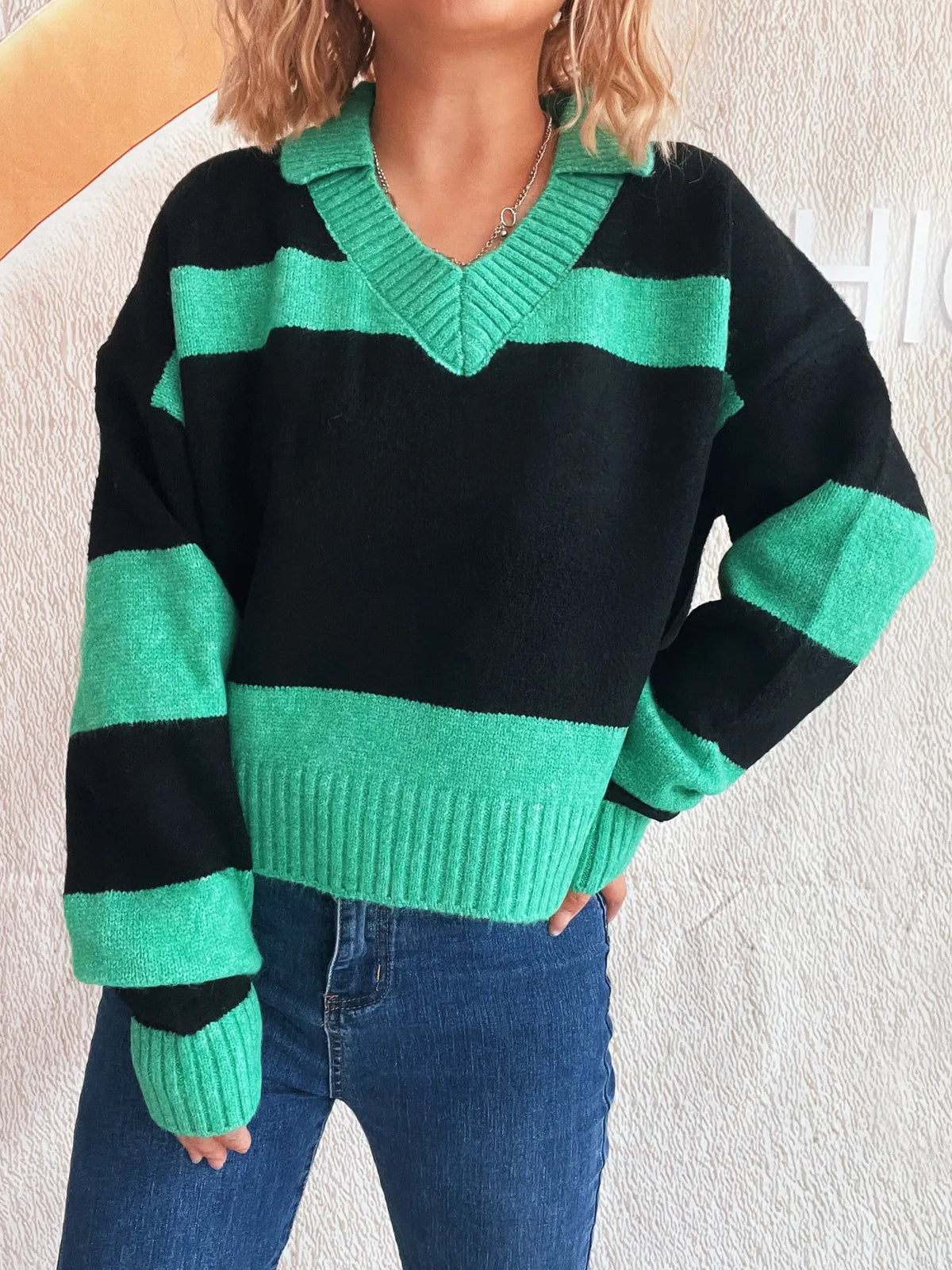 Color Block Long Sleeve Sweater