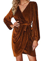 Surplice Long Sleeve Tie Waist Dress