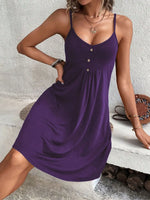 Decorative Button Scoop Neck Mini Cami Dress