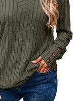 Ribbed V-Neck Long Sleeve Top
