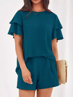 Ruffle Sleeve Top and Shorts Two-Piece Set