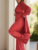 Full Size Slit Round Neck Long Sleeve Top and Pants Set