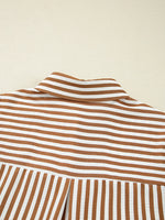 Stripe Ruffled Hem Collared Long Sleeve Shirt Mini Dress