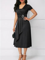 Short Sleeve Midi Wrap Dress with Belt Detail