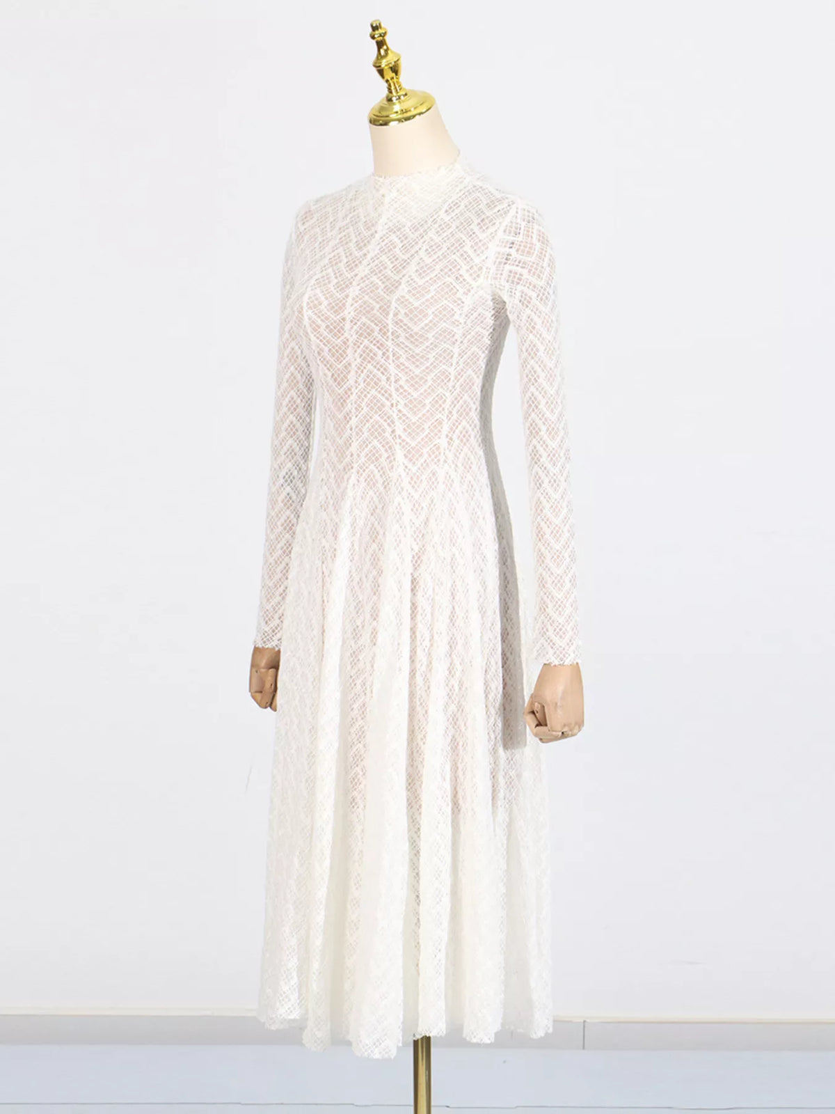 Lace Mock Neck Long Sleeve Maxi Dress