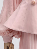 Frill Lapel Collar Top and Pleated Skirt Set