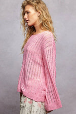 POL Round Neck Long Sleeve Open Weave Sweater