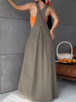 Pleated Overall Dress with Pockets