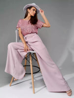 Full Size Sequin Short Sleeve Wide Leg Jumpsuit Plus Size