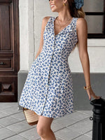 Button-Front Sleeveless Mini Dress