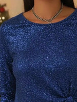 Full Size Sequin Bow-Knot Long Sleeve Top Plus Size