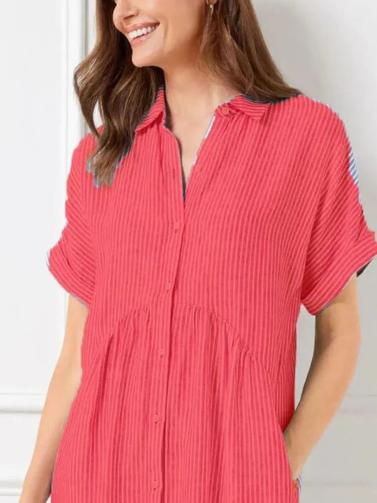 Full Size Striped Button-Front Midi Dress Plus Size