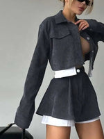 Button Up Cropped Jacket & Skirt Set