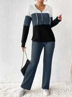 Color Block Half Zip Hooded Top and Pants Set