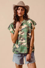 SO ME Camouflage Print Dolman Soft Sweater Top