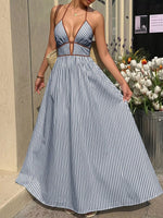 Striped Halter Neck Maxi Dress