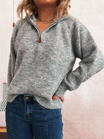 Quarter Zip Ribbed Hem Sweater