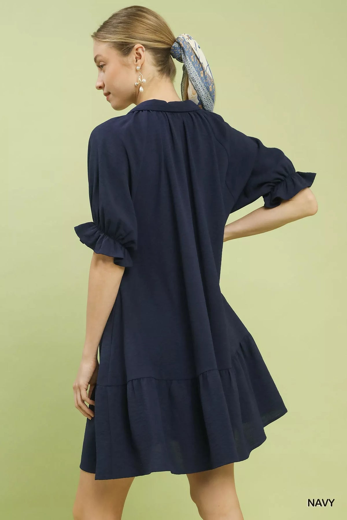 Umgee Tiered Puff Sleeve Babydoll Dress