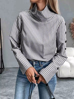 Striped Turtleneck Long Sleeve Blouse