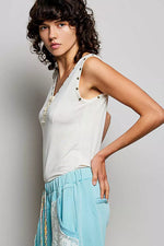 POL Studded Trim Button-Front Ruffle Detail Tank
