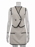 Contrast Trim Vest and Skirt Set