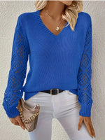 V-Neck Crochet Sleeve Sweater