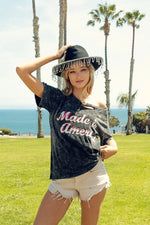 BiBi Laser Cut Mineral Washed America Print Top