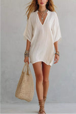 Notched Half Sleeve Mini Dress
