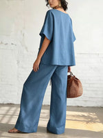 Full Size Surplice Half Sleeve Top and Wide-Leg Pants Set Plus Size