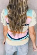 Color Block Round Neck Cap Sleeve Knit Top