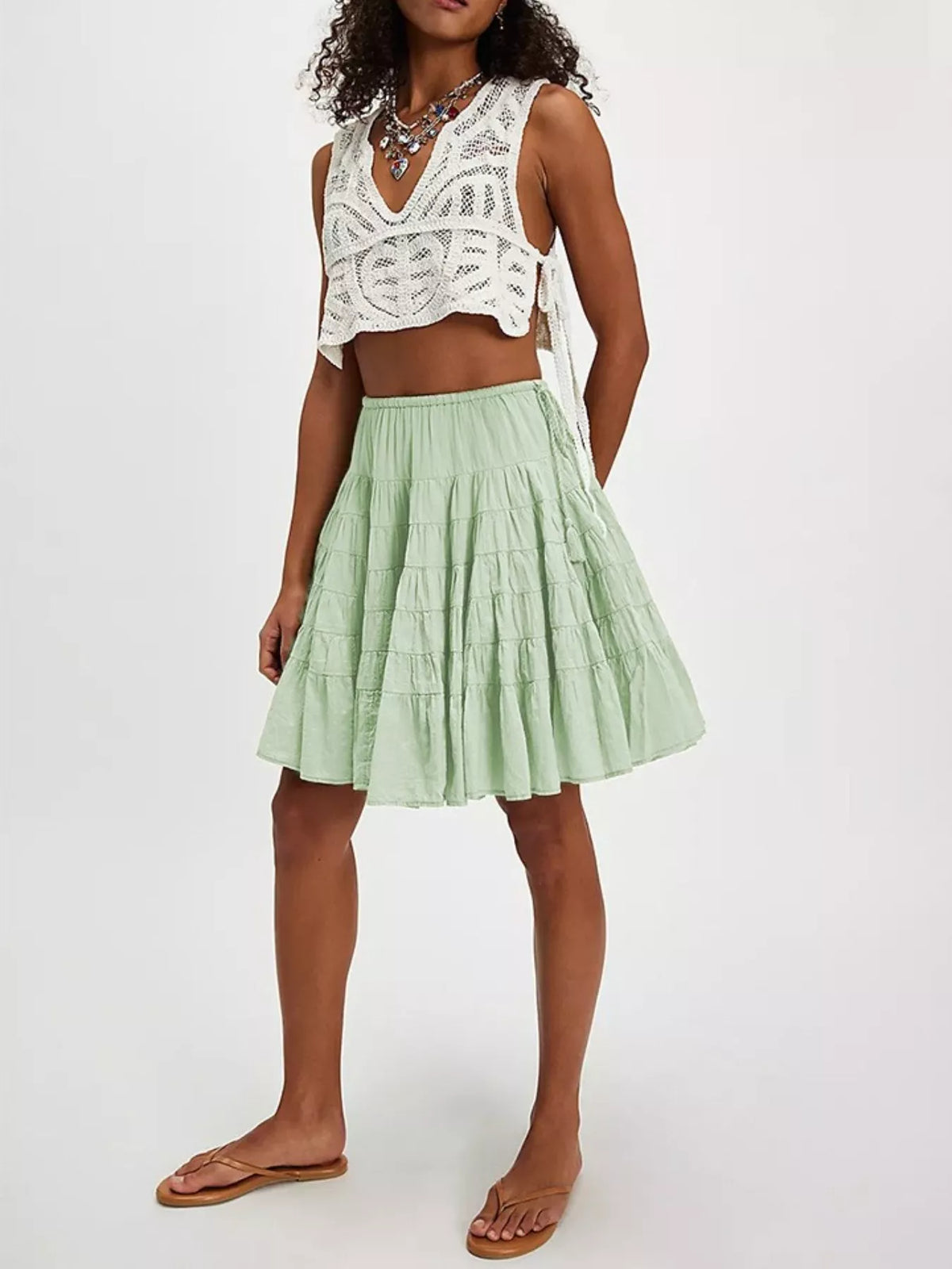 Tiered Drawstring Mini Skirt