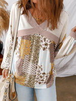 Floral Printed Contrast Patchwork Long Sleeve Top
