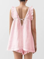 Ruffle Trim V-Neck Top and Shorts Set