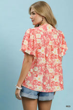 Umgee Floral Button-Front Short Sleeve Shirt