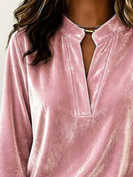 Full Size Velvet Notched Long Sleeve Top Plus Size