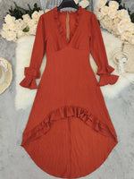 Ruffled High-Low Long Sleeve Dress