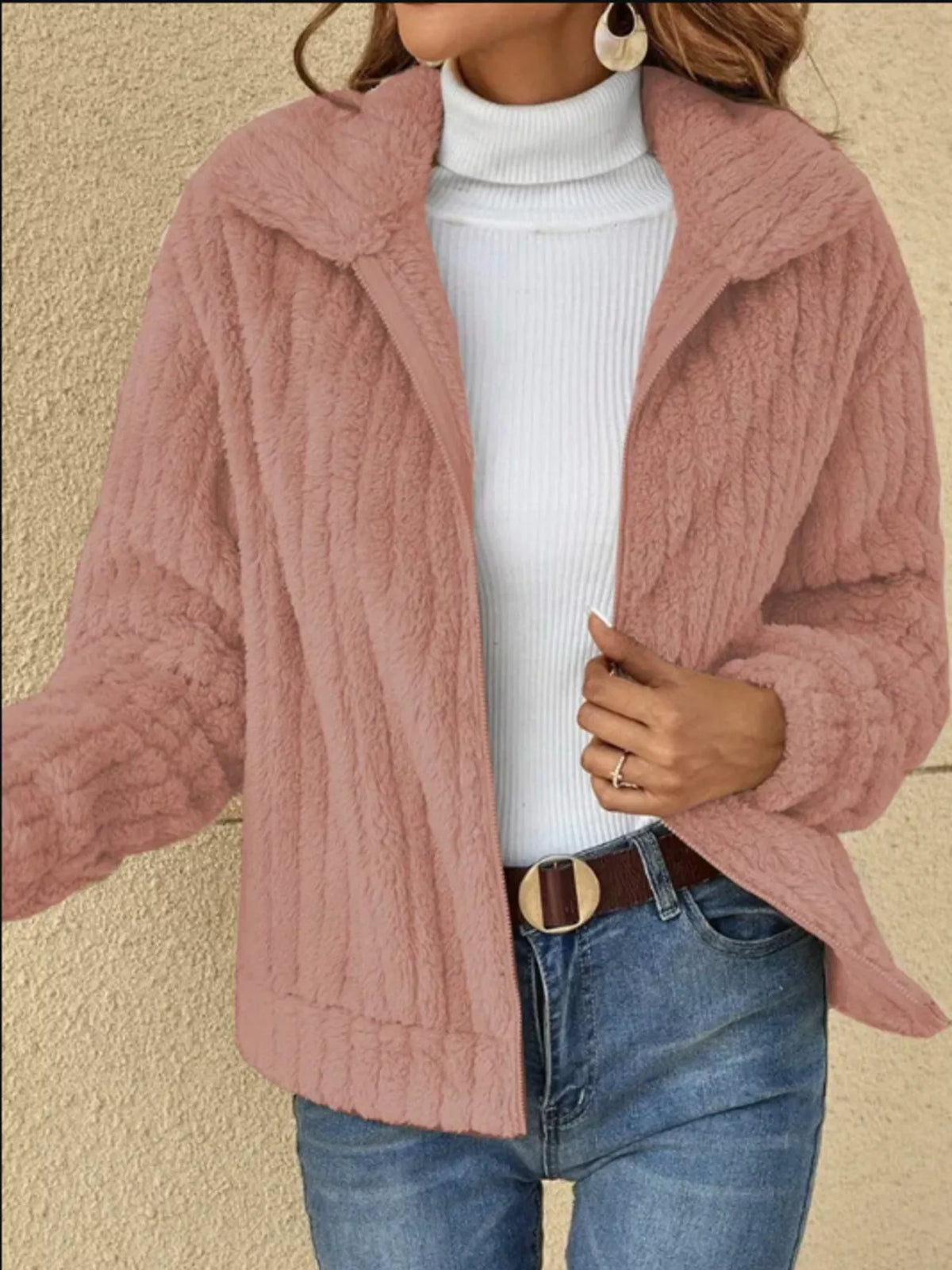 Full Size Faux Fur Zip-Up Outerwear Plus Size