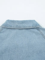 Elastic Edge Collared Zip Up Denim Jacket With Pocket