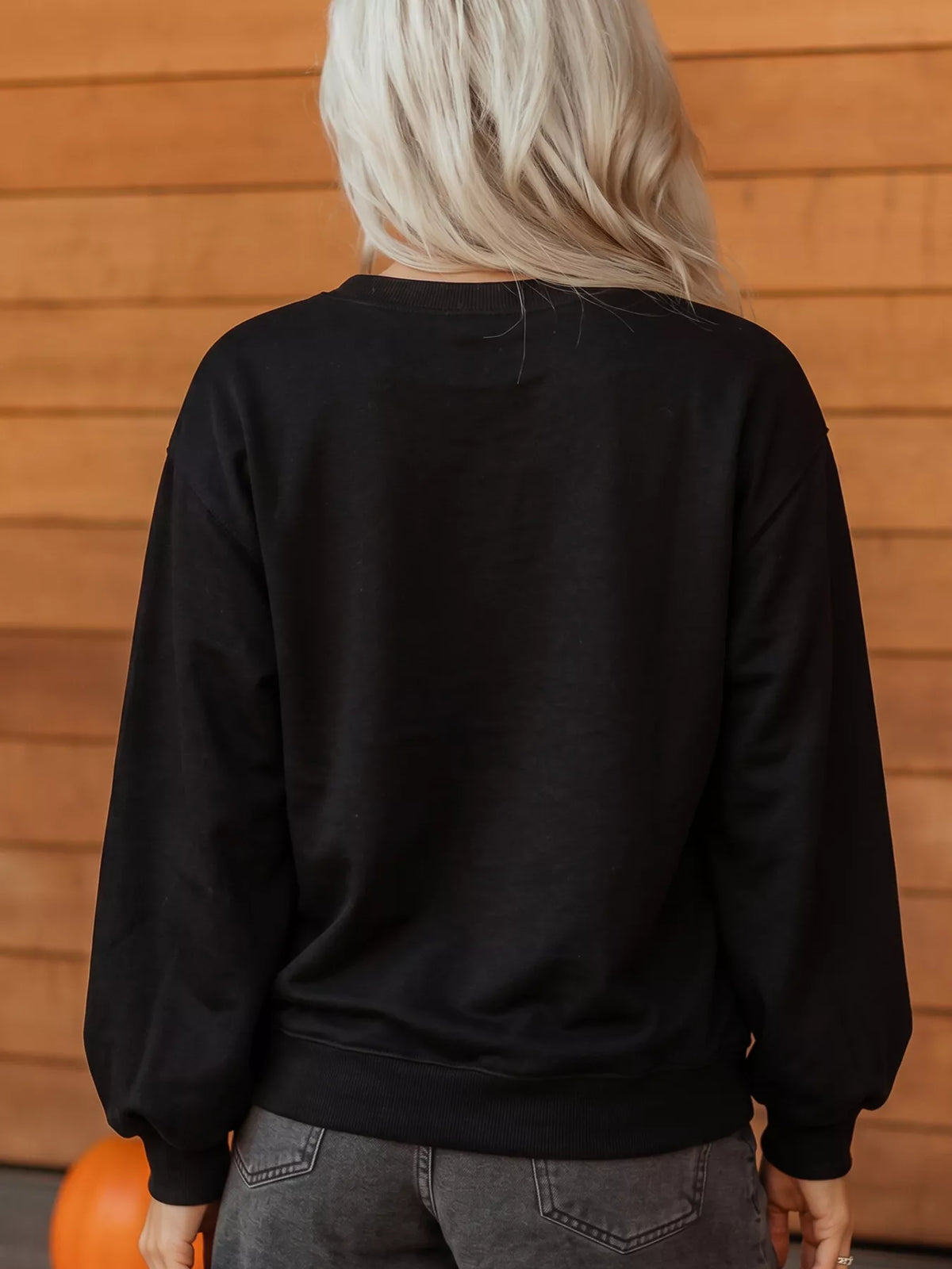 Embroidered Spooky Season Long Sleeve Round Neck Sweatshirt