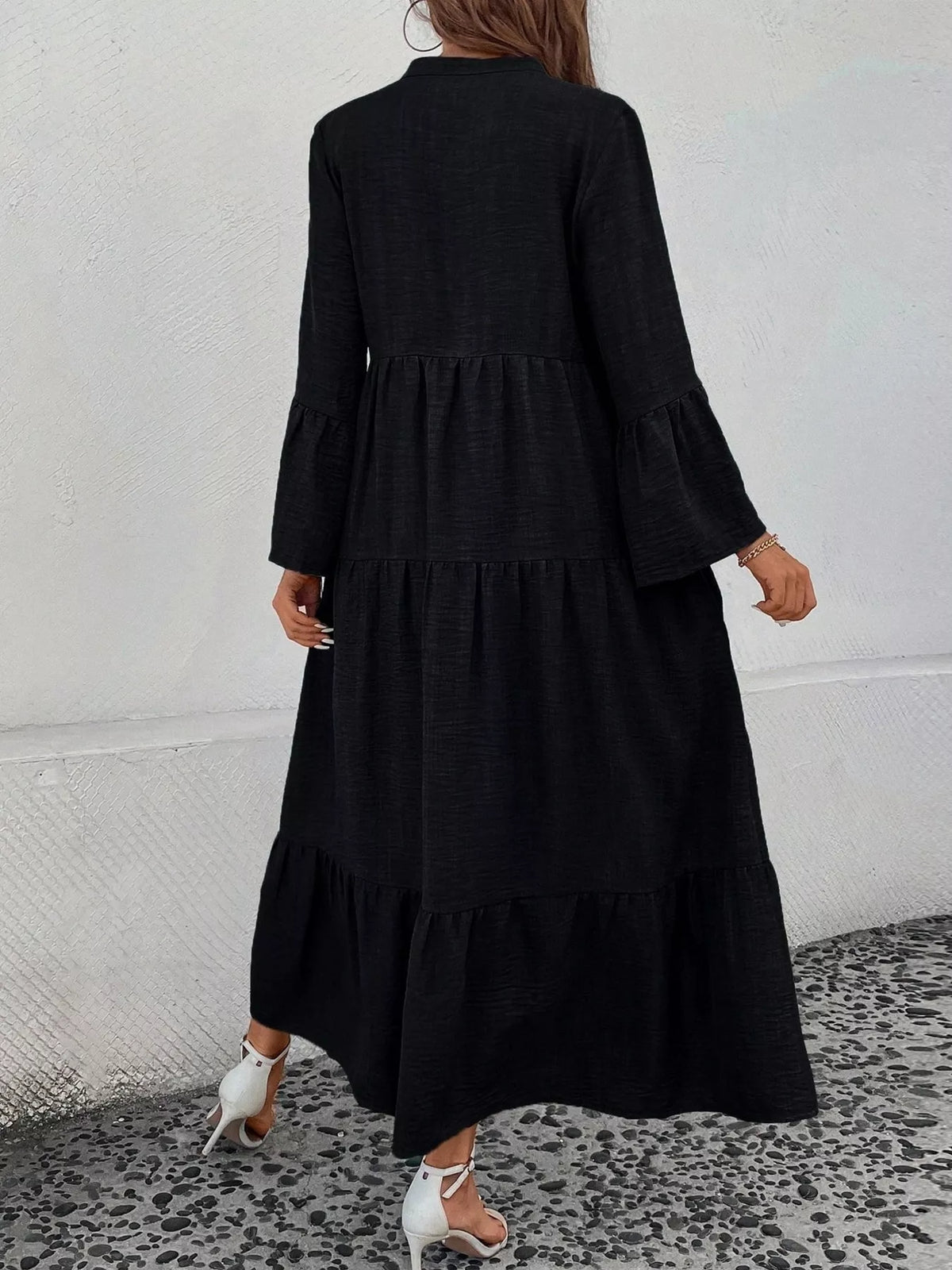 Ruffle Hem Button Front Tiered Dress